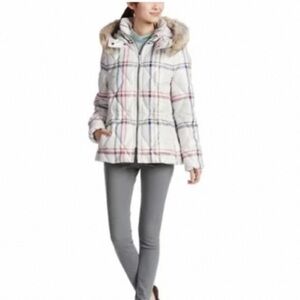 COACH Women's Tattersall Legacy Puffer Fur Trimed Hood Jacket Coat small NWT
